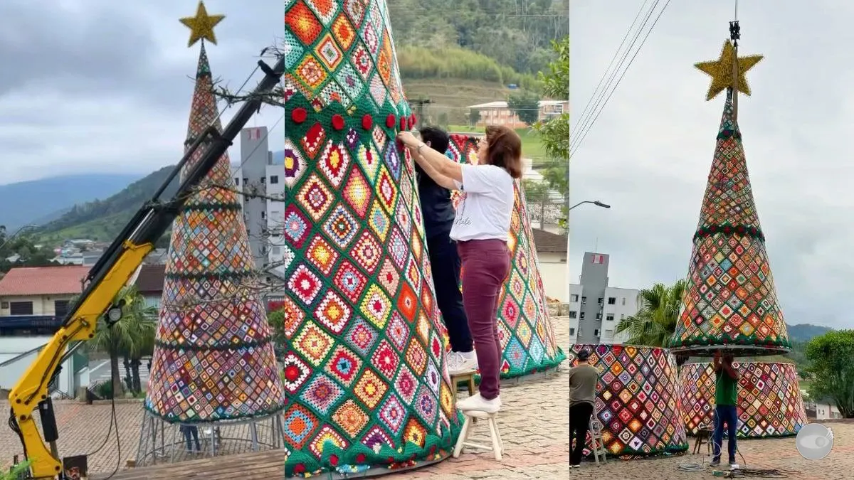 Rodeio monta árvore de Natal de crochê com 14 metros de altura