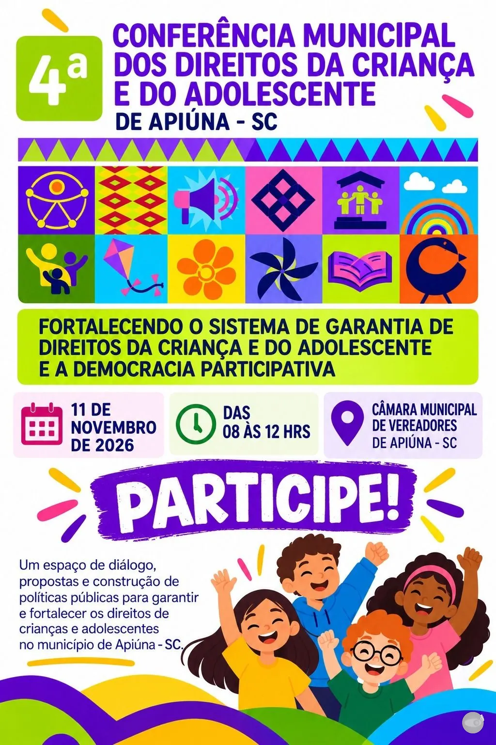 Apiúna promove 4ª Conferência Municipal dos Direitos da Criança e do Adolescente em novembro
