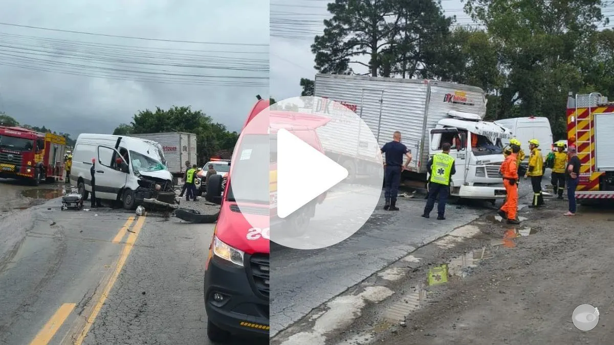 Acidente entre caminhão e van deixa dois feridos e trava BR-470 em Blumenau