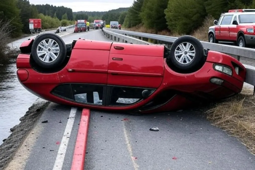 Colisão em Ascurra deixa motorista preso às ferragens após bater em ponte