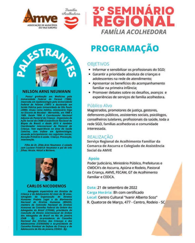 Seminário Regional de Família Acolhedora acontece em Setembro